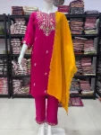 MODERN MUL CHANDERI MULTI-SEQUENCE AND CODING WORK TOP BOTTOM WITH DUPATTA FESTIVE WEAR WHOLESALE PRICE ETHNIC GARMENT (3)