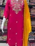MODERN MUL CHANDERI MULTI-SEQUENCE AND CODING WORK TOP BOTTOM WITH DUPATTA FESTIVE WEAR WHOLESALE PRICE ETHNIC GARMENT (3)