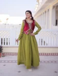 MODERN MUL CHANDERI PLAIN GOWN WITH BEADS & SEQUENCE EMBROIDERY WORK KOTI FESTIVE WEAR WHOLESALE PRICE ETHNIC GARMENT (14)
