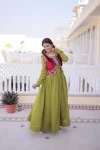 MODERN MUL CHANDERI PLAIN GOWN WITH BEADS & SEQUENCE EMBROIDERY WORK KOTI FESTIVE WEAR WHOLESALE PRICE ETHNIC GARMENT (14)