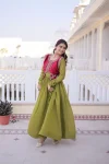 MODERN MUL CHANDERI PLAIN GOWN WITH BEADS & SEQUENCE EMBROIDERY WORK KOTI FESTIVE WEAR WHOLESALE PRICE ETHNIC GARMENT (14)