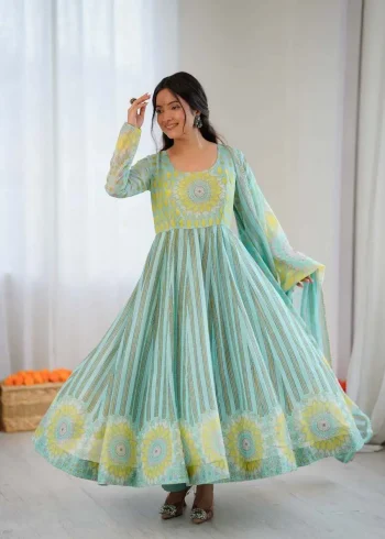 MODERN ORGANZA FLORAL PRINT WORK GOWN BOTTOM WITH DUPATTA ORANZA