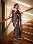 MODERN RANGOLI SILK EMBROIDERY LACE BORDER WORK SAREE WITH UNSTITCHED BLOUSE BLACK