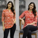 MODERN RAYON SLUB DIGITAL PRINT WORK ONLY TOP RED