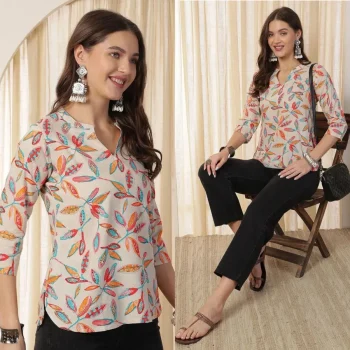 MODERN RAYON SLUB DIGITAL PRINT WORK ONLY TOP MULTI