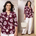 MODERN RAYON SLUB DIGITAL PRINT WORK ONLY TOP WINE