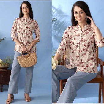 MODERN RAYON SLUB DIGITAL PRINT WORK ONLY TOP CHIKU