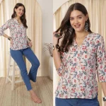 MODERN RAYON SLUB DIGITAL PRINT WORK ONLY TOP WHITE