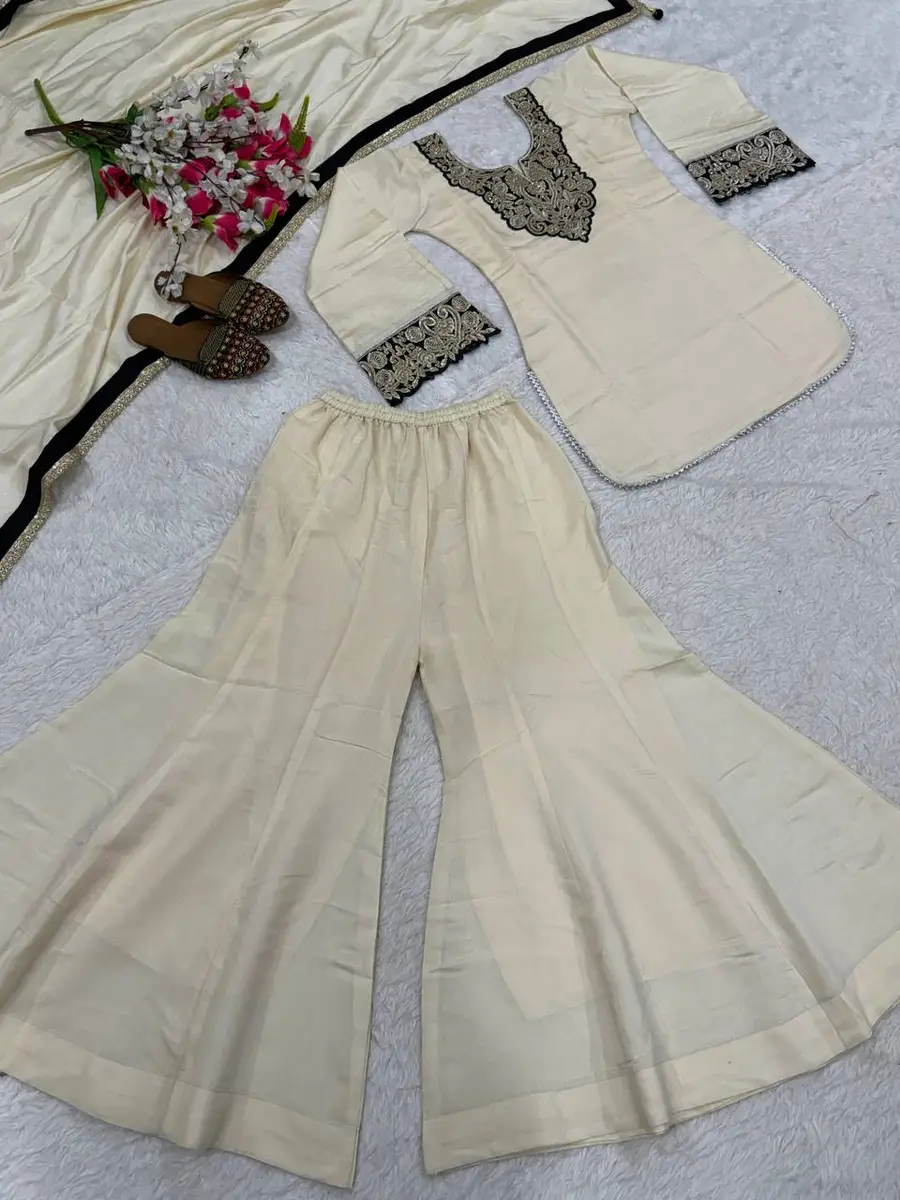 MODERN ROMAN SILK EMBROIDERY WITH DIAMOND WORK TOP PALAZZO WITH DUPATTA PARTY WEAR WHOLESALE PRICE ETHNIC GARMENT (1)