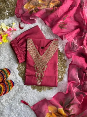 MODERN ROMAN SILK EMBROIDERY WITH SEQUENCE WORK TOP BOTTOM WITH DUPATTA  RANI