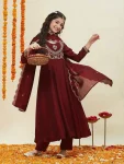 MODERN SILK BLEND EMBROIDERY WORK TOP BOTTOM WITH DUPATTA MAROON