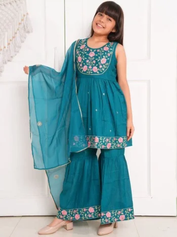 MODERN SILK BLEND EMBROIDERY WORK TOP SHARARA WITH DUPATTA RAMA