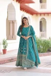 MODERN SILVER CRUNCHY SEQUENCE EMBROIDERY WORK GOWN WITH DUPATTA WEDDING WEAR WHOLESALE PRICE ETHNIC GARMENT (3)