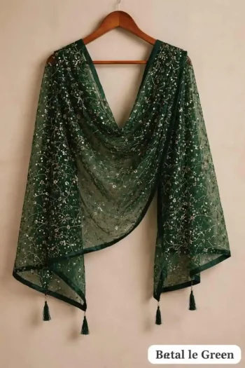 MODERN SOFT NET ZARI + SEQUENCE EMBROIDERY WORK ONLY DUPATTA GREEN