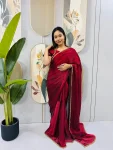 MODERN SPACE SILK BEADS LACE & LATKAN LACE WORK GOWN SAREE MAROON