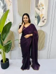 MODERN SPACE SILK BEADS LACE & LATKAN LACE WORK GOWN SAREE PURPLE