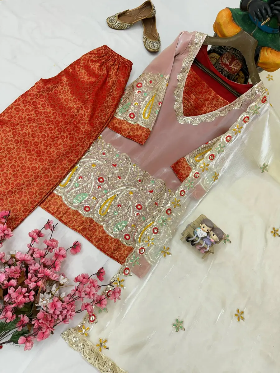 MODERN TISSUE SILK(GMY SILK) SEQUENCE & ZARI & THREAD EMBROIDERY WORK TOP PALAZZO WITH DUPATTA PARTY WEAR WHOLESALE PRICE ETHNIC GARMENT (1)