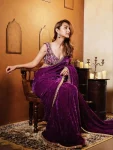 MODERN VELVET EMBROIDERY SEQUENCE WORK SAREE WITH STITCHED BLOUSE WEDDING WEAR WHOLESALE PRICE ETHNIC GARMENT (11)