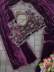 MODERN VELVET EMBROIDERY SEQUENCE WORK SAREE WITH STITCHED BLOUSE WEDDING WEAR WHOLESALE PRICE ETHNIC GARMENT (11)