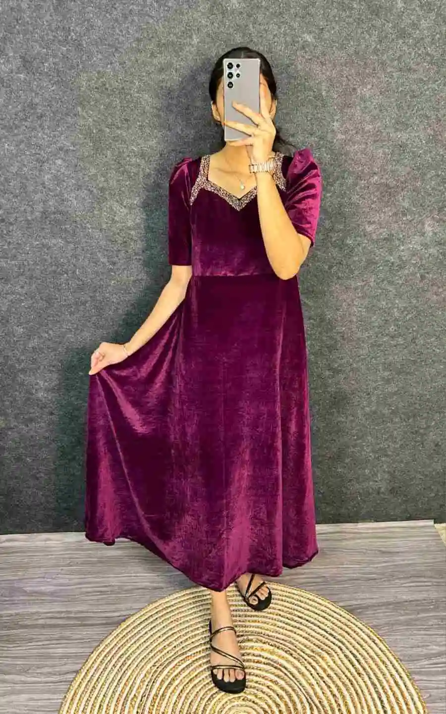MODERN VELVET HAND WORK GOWN DAILY WEAR WHOLESALE PRICE ETHNIC GARMENT (10)