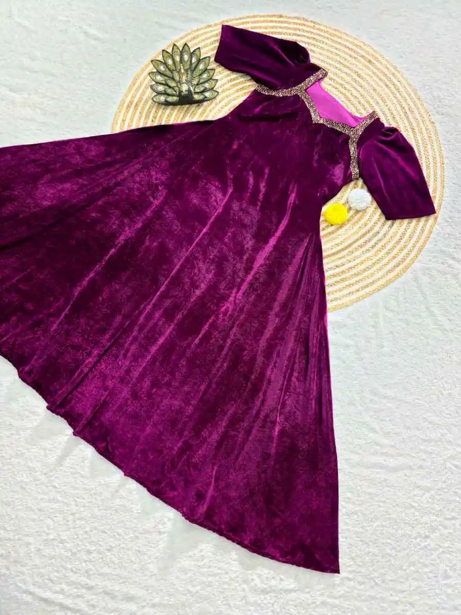 MODERN VELVET HAND WORK GOWN DAILY WEAR WHOLESALE PRICE ETHNIC GARMENT (12)