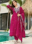 MODERN VICHITRA SILK EMBROIDERY WORK TOP BOTTOM WITH DUPATTA PINK
