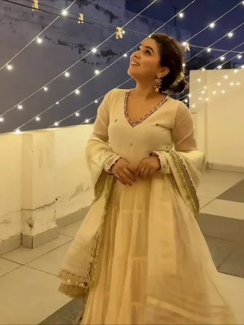 MODERN VICHITRA SILK SEQUENCE & THREAD AND GOLDEN LACE WORK GOWN BOTTOM WITH DUPATTA OFF WHITE