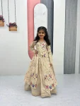 MODERN VICHITRA THREAD AND SEQUENCE WORK KID'S TOP LEHENGA CREAM