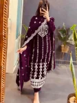 MODERN VISCOSE VELVET EMBROIDERY SEQUENCE WORK TOP BOTTOM WITH DUPATTA FESTIVE WEAR WHOLESALE PRICE ETHNIC GARMENT (3)