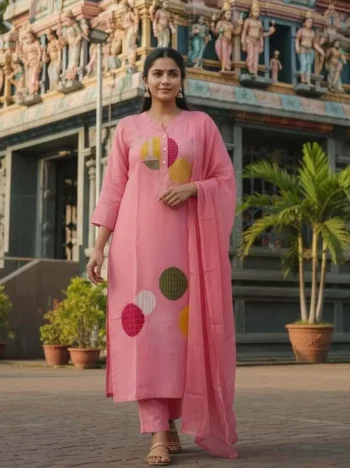 MOST PICKED COTTON BLEND EMBROIDERY WORK TOP BOTTOM WITH DUPATTA BABY PINK