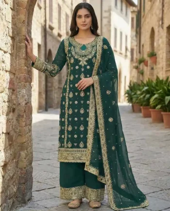 MOST PICKED GEORGETTE EMBROIDERY SEQUENCE WORK TOP PALAZZO WITH DUPATTA TEAL