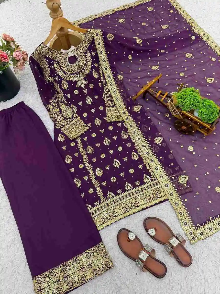 MOST PICKED GEORGETTE EMBROIDERY SEQUENCE WORK TOP PALAZZO WITH DUPATTA FESTIVE WEAR WHOLESALE PRICE ETHNIC GARMENT (15)