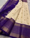 MOST PICKED LICHI SILK JACQUARD WORK SAREE WITH UNSTITCHED BLOUSE PURPLE AND CREAM
