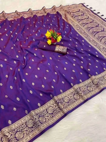 NEW ARRIVAL BANARASI SILK ZARI WOVEN WORK SAREE WITH UNSTITCHED BLOUSE PURPLE
