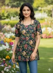NEW ARRIVAL COTTON FLORAL PRINT WORK ONLY TOP TEAL