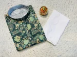 NEW ARRIVAL COTTON PRINT WORK MEN'S KURTA PAYJAMA GREEN