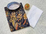 NEW ARRIVAL COTTON PRINT WORK MEN'S KURTA PAYJAMA NAVY BLUE