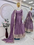 NEW ARRIVAL DIAMOND SILK EMBROIDERY SEQUENCE WORK GOWN WITH DUPATTA WEDDING WEAR WHOLESALE PRICE ETHNIC GARMENT (2)