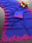 NEW ARRIVAL GEORGETTE MULTI EMBROIDERY STITCH WORK SAREE WITH UNSTITCHED BLOUSE BLUE