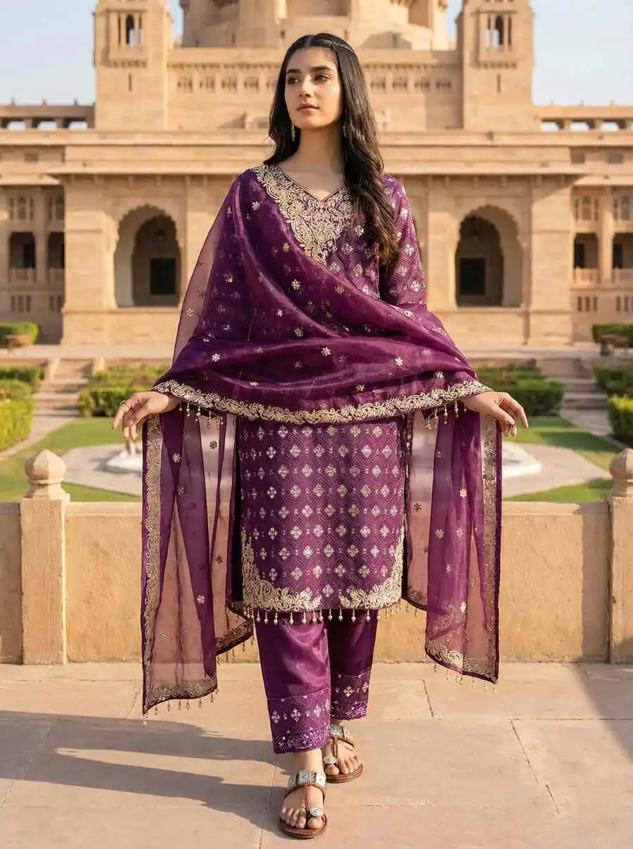 NEW ARRIVAL GMY SILK EMBROIDERY SEQUENCE WORK TOP PALAZZO WITH DUPATTA FESTIVE WEAR WHOLESALE PRICE ETHNIC GARMENT (2)