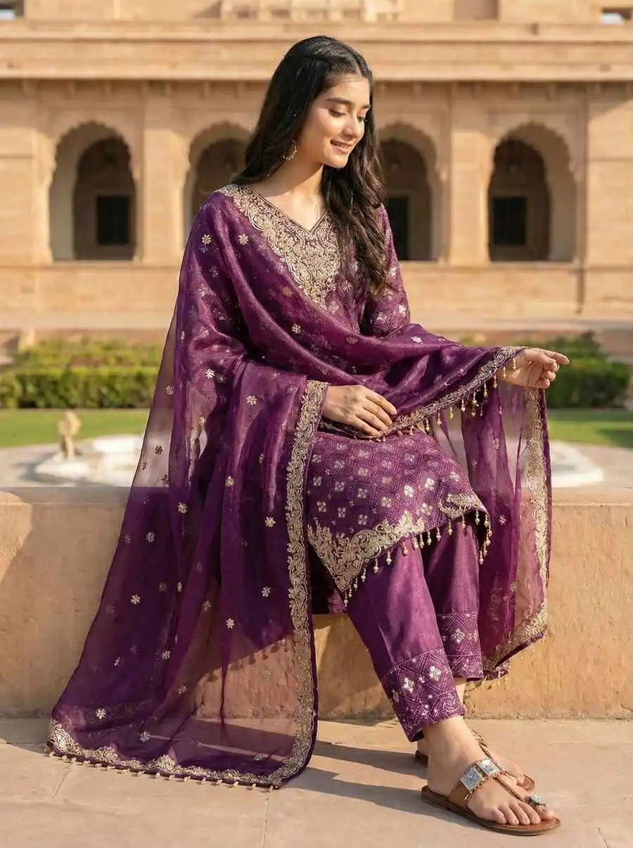 NEW ARRIVAL GMY SILK EMBROIDERY SEQUENCE WORK TOP PALAZZO WITH DUPATTA FESTIVE WEAR WHOLESALE PRICE ETHNIC GARMENT (3)