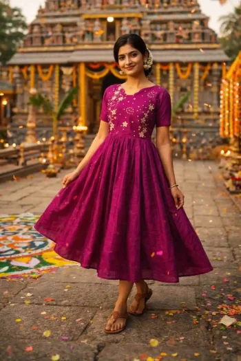 NEW ARRIVAL KOTA CHECKS SILK HAND WORK ONE PIECE DRESS PINK