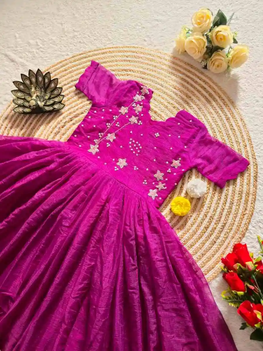 NEW ARRIVAL KOTA CHECKS SILK HAND WORK ONE PIECE DRESS FESTIVE WEAR WHOLESALE PRICE ETHNIC GARMENT (5)