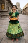 NEW ARRIVAL KUBERA SILK PALLAKU DESIGNS KID'S TOP AND LEHENGA GREEN