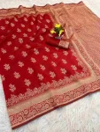 NEW ARRIVAL LICHI SILK BANARASI WEAVING WORK SAREE WITH UNSTITCHED BLOUSE RED