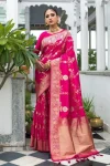 NEW ARRIVAL LICHI SILK RICH PALLU & JACQUARD WORK SAREE WITH UNSTITCHED BLOUSE PINK