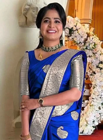 NEW ARRIVAL LICHI SILK RICH PALLU & JACQUARD WORK SAREE WITH UNSTITCHED BLOUSE BLUE