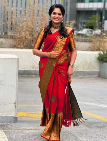 NEW ARRIVAL LICHI SILK RICH PALLU & JACQUARD WORK SAREE WITH UNSTITCHED BLOUSE RED