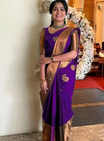 NEW ARRIVAL LICHI SILK RICH PALLU & JACQUARD WORK SAREE WITH UNSTITCHED BLOUSE PURPLE