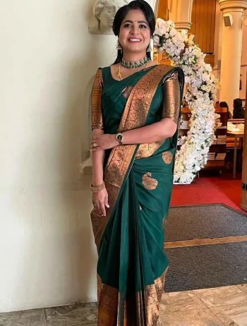 NEW ARRIVAL LICHI SILK RICH PALLU & JACQUARD WORK SAREE WITH UNSTITCHED BLOUSE GREEN